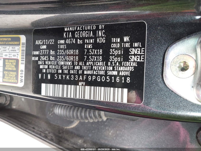 2023 KIA SPORTAGE VIN: 5XYK33AF9PG051618
