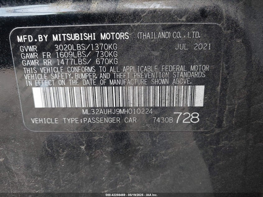 2021 MITSUBISHI MIRAGE CARBONITE EDITION/ES/LE - ML32AUHJ9MH010224