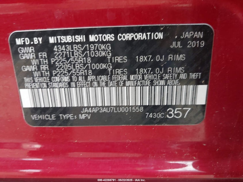 2020 MITSUBISHI OUTLANDER SPORT 2.0 ES - JA4AP3AU7LU001558