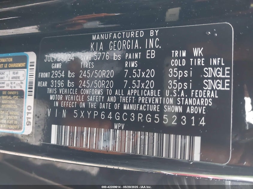 VIN 5XYP64GC3RG552314 2024 KIA TELLURIDE S