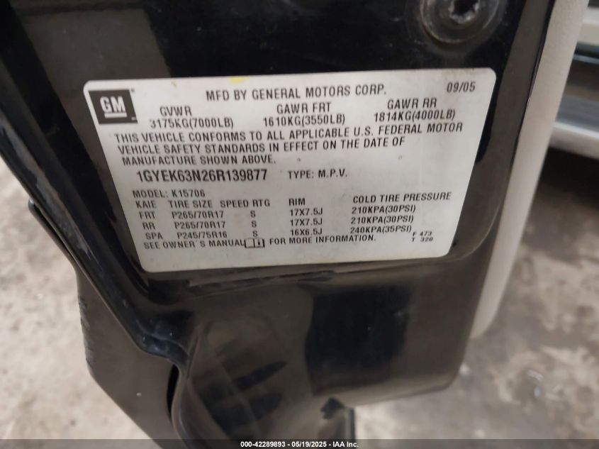 2006 Cadillac Escalade Standard VIN: 1GYEK63N26R139877 Lot: 42289893