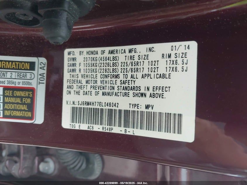 2014 HONDA CR-V EX-L - 5J6RM4H77EL046042