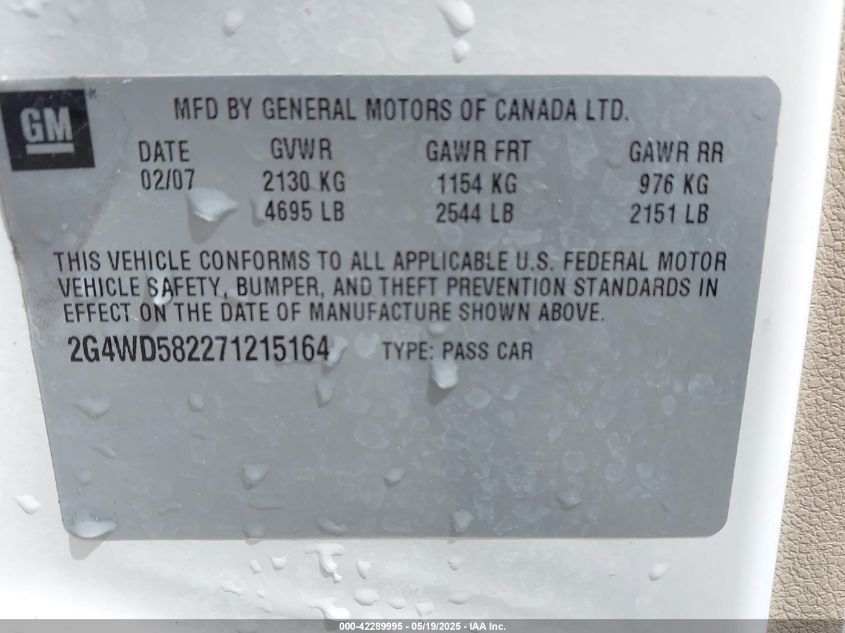 2007 Buick Lacrosse Cxl VIN: 2G4WD582271215164 Lot: 42289995