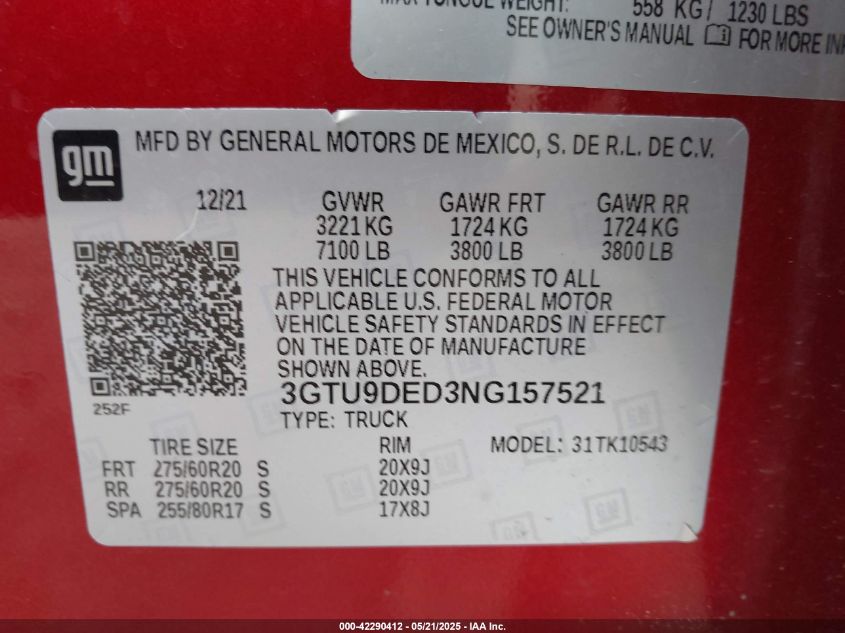 2022 GMC Sierra 1500 Limited - 3GTU9DED3NG157521