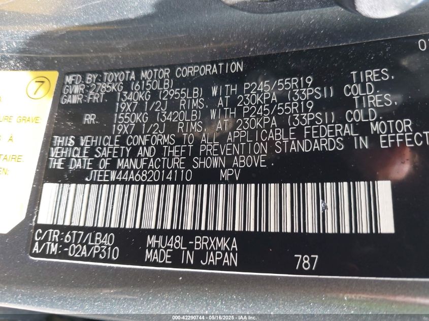 2008 Toyota Highlander Hybrid Limited VIN: JTEEW44A682014110 Lot: 42290744