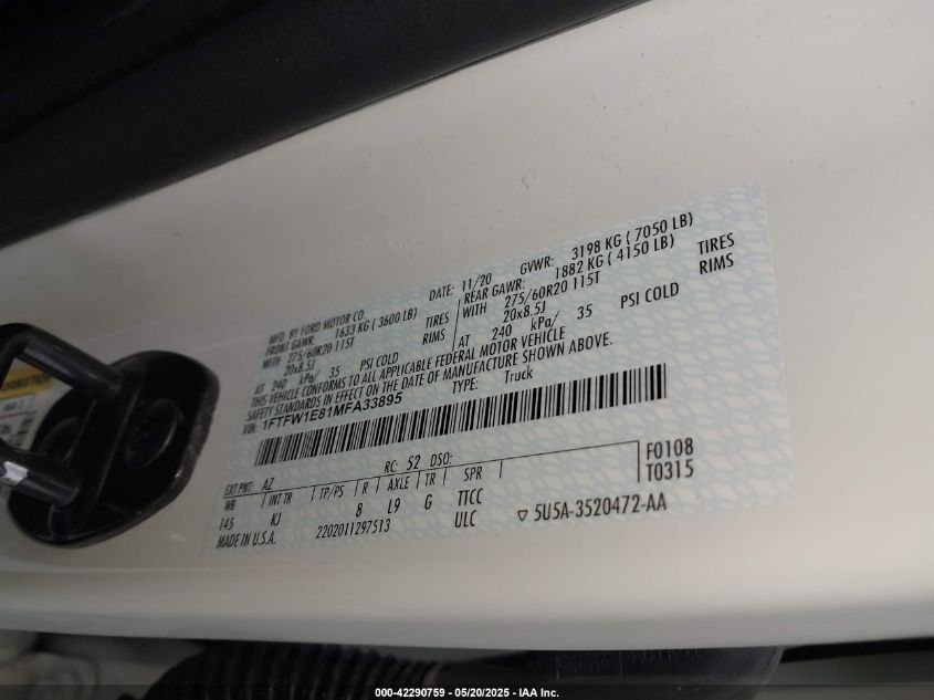 2021 Ford F-150 - 1FTFW1E81MFA33895