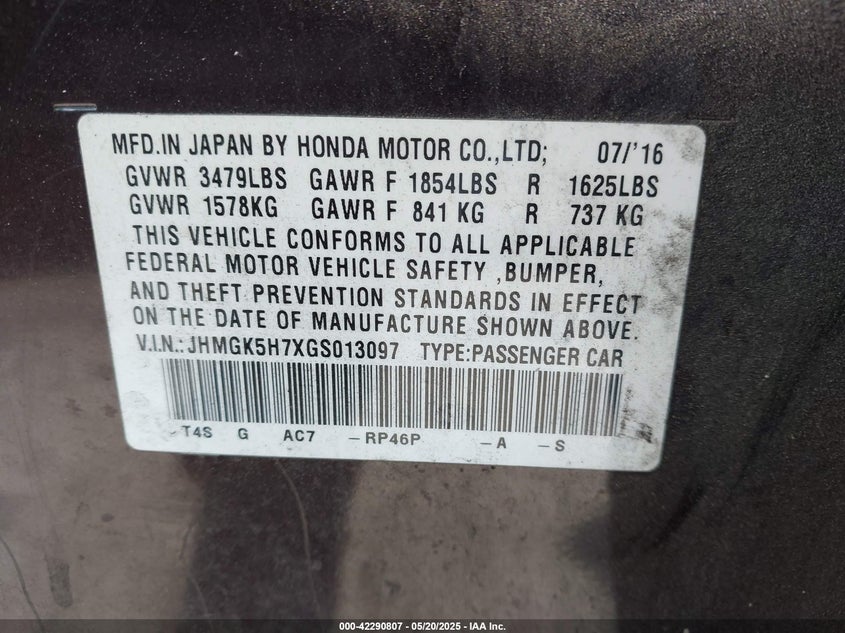 2016 HONDA FIT EX - JHMGK5H7XGS013097