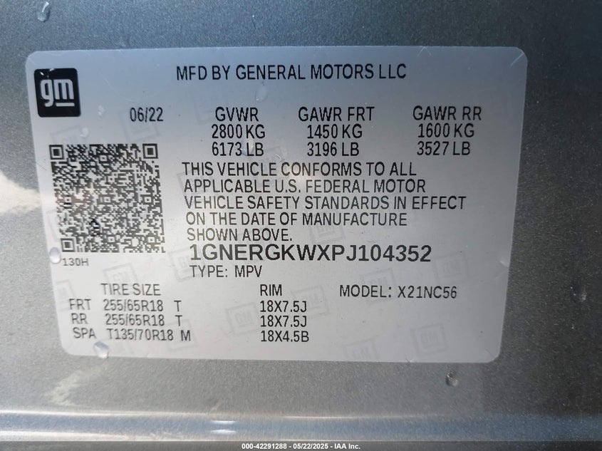 2023 CHEVROLET TRAVERSE VIN: 1GNERGKWXPJ104352