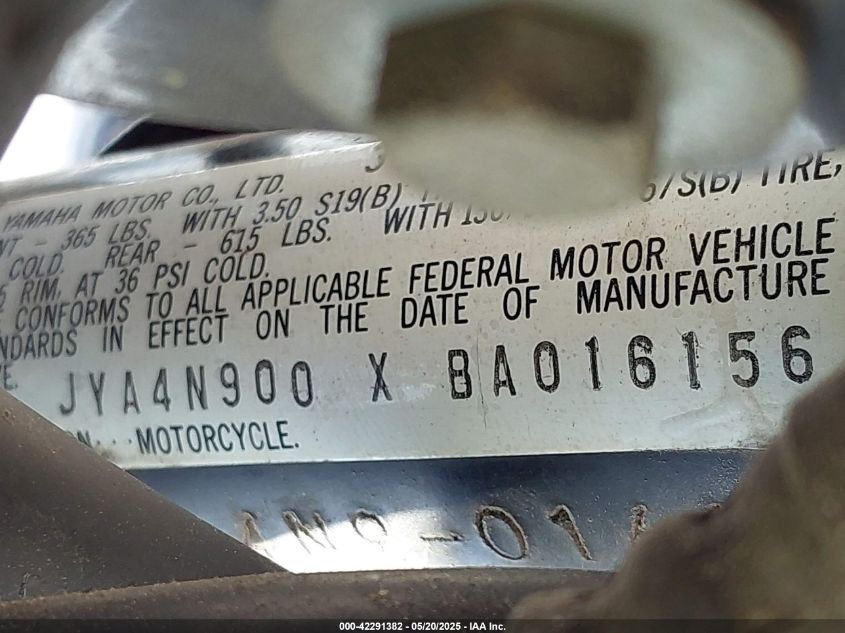 1981 Yamaha Xs650 VIN: JYA4N900XBA016156 Lot: 42291382