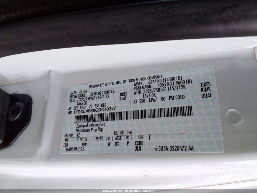 2016 Ford E-450 - 1FDXE4FS0GDC40227