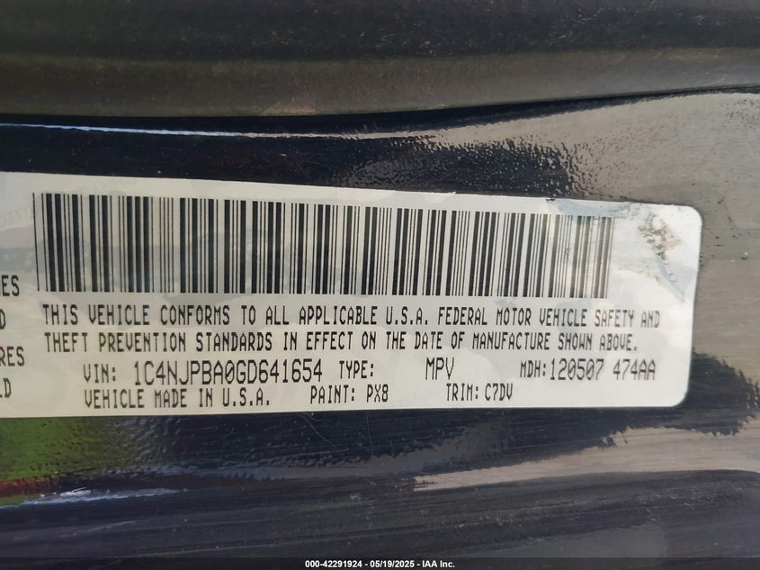 2016 JEEP PATRIOT SPORT - 1C4NJPBA0GD641654