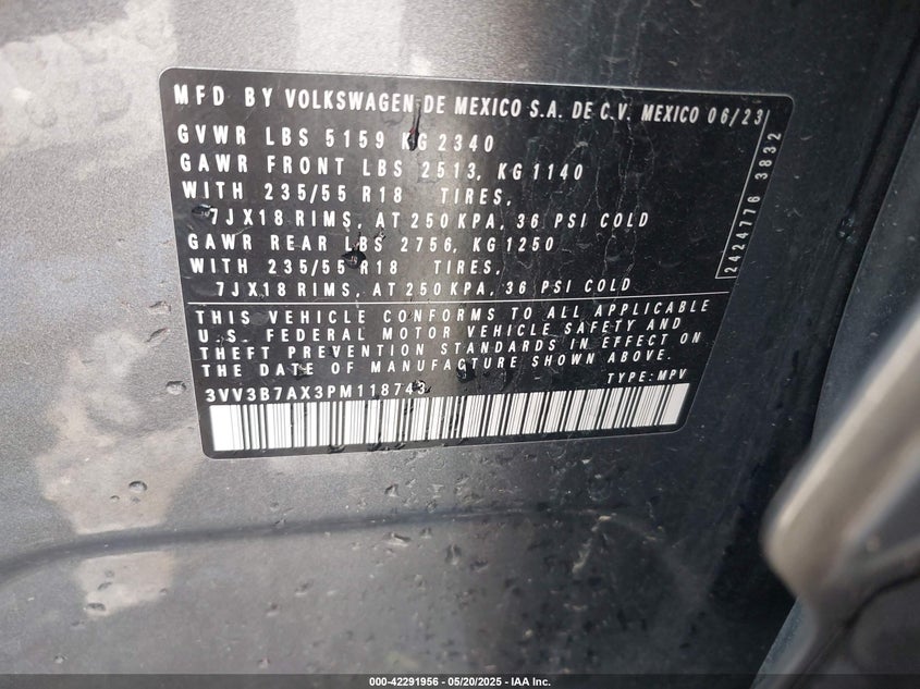 2023 VOLKSWAGEN TIGUAN 2.0T SE - 3VV3B7AX3PM118743