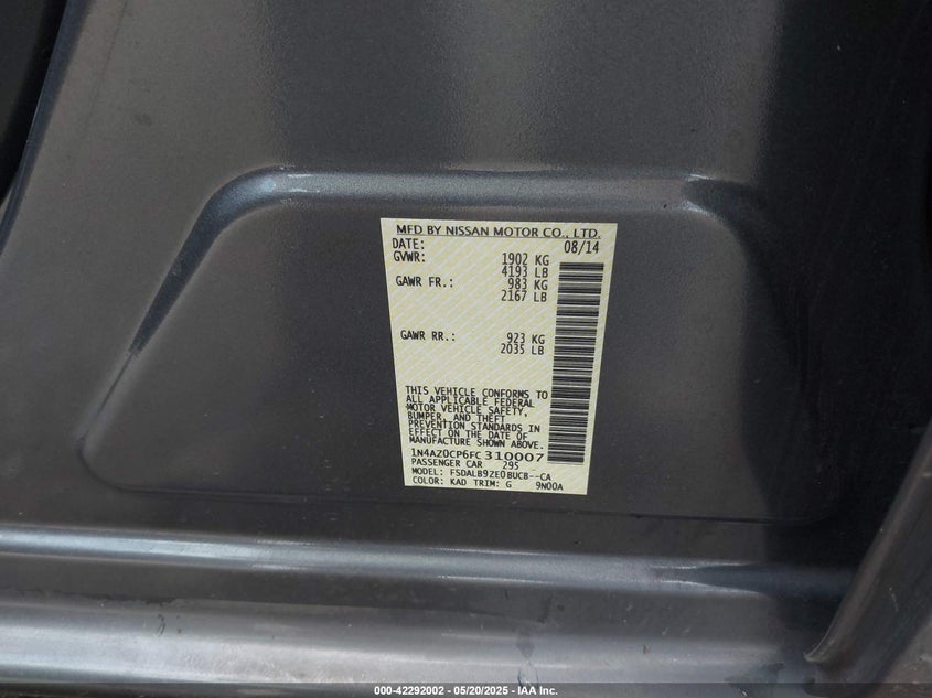 2015 NISSAN LEAF VIN: 1N4AZ0CP6FC310007