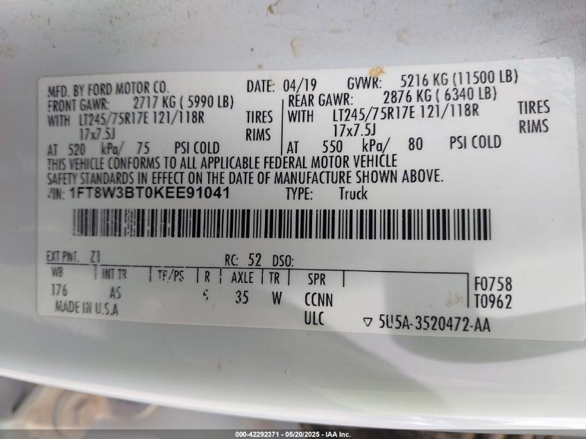 2019 Ford F-350 - 1FT8W3BT0KEE91041