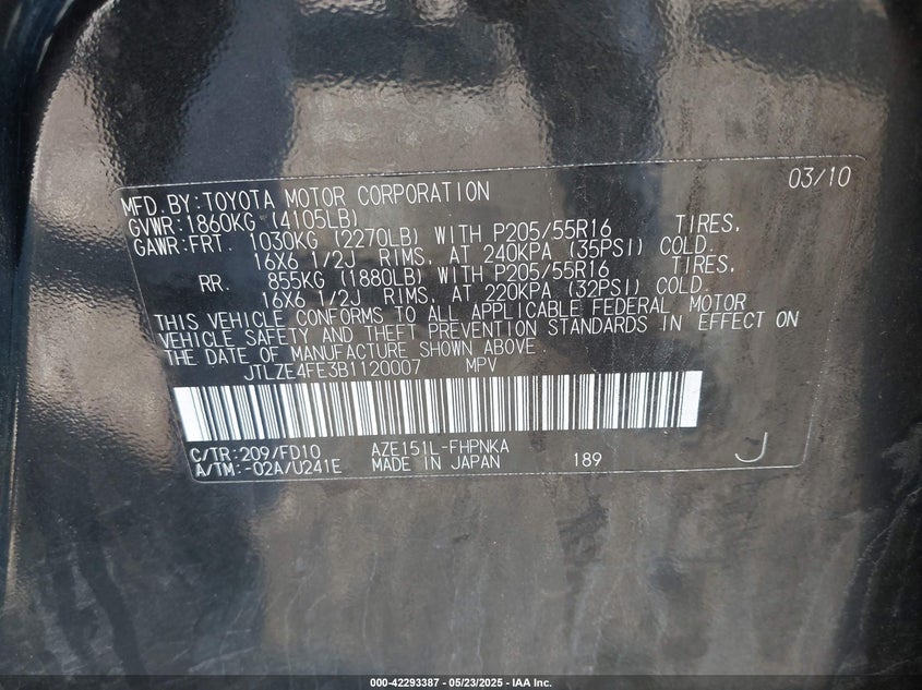 2011 SCION XB VIN: JTLZE4FE3B1120007