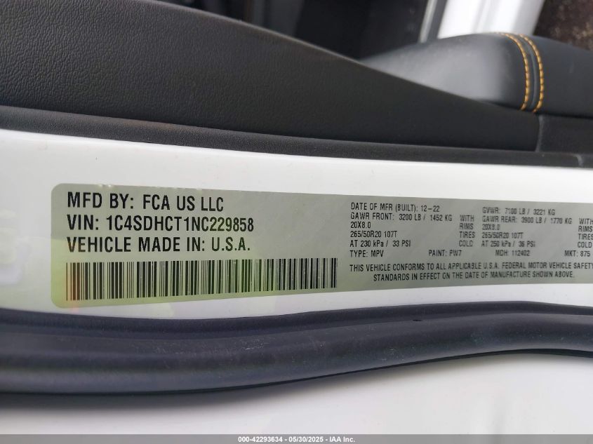 2022 Dodge Durango - 1C4SDHCT1NC229858