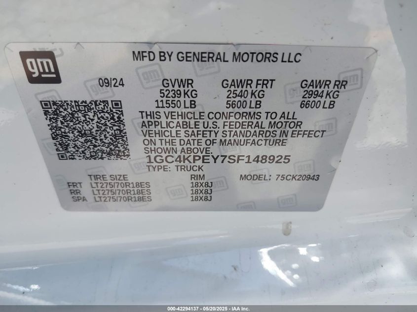 2025 Chevrolet Silverado 2500 - 1GC4KPEY7SF148925