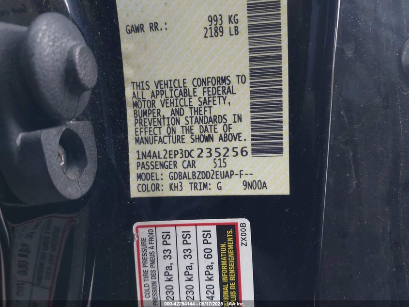 2013 NISSAN ALTIMA VIN: 1N4AL2EP3DC235256