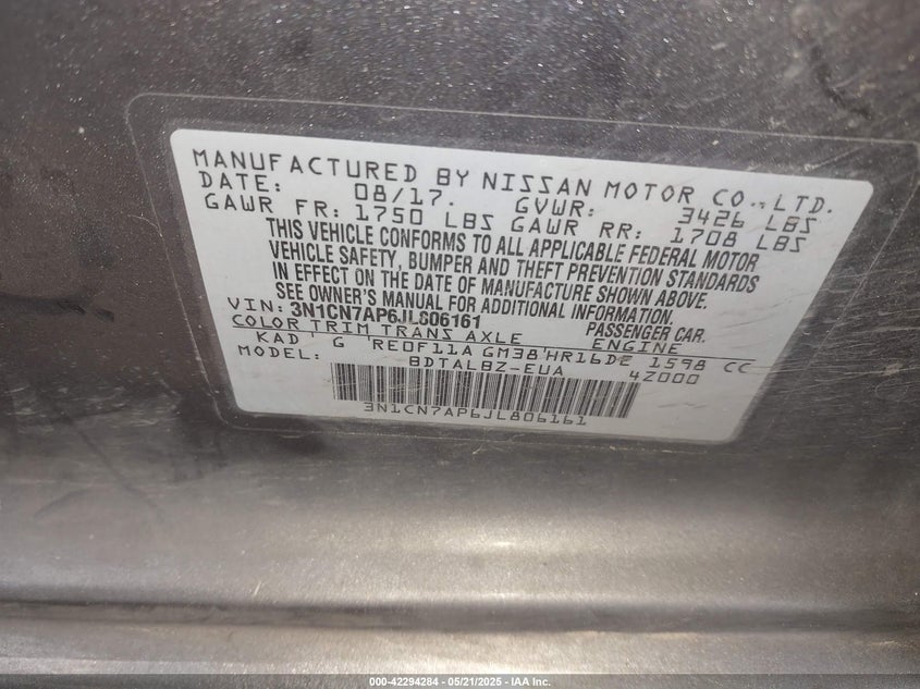 2018 NISSAN VERSA 1.6 SV - 3N1CN7AP6JL806161