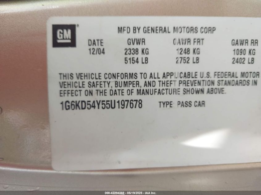 2005 Cadillac Deville Standard VIN: 1G6KD54Y55U197678 Lot: 42294388