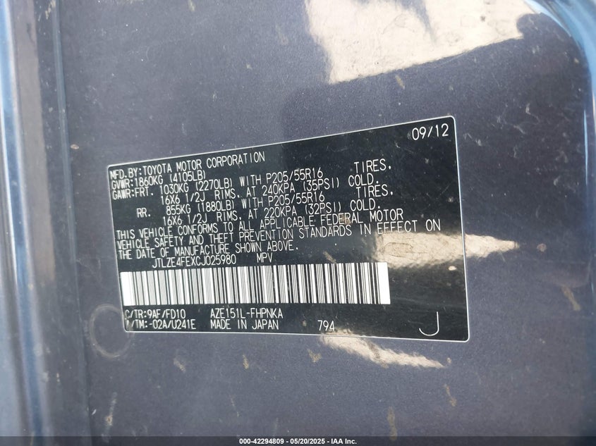 2012 SCION XB VIN: JTLZE4FEXCJ025980