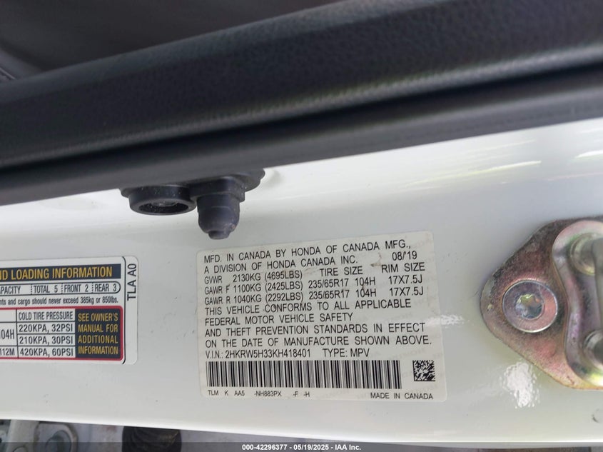 2019 HONDA CR-V LX - 2HKRW5H33KH418401