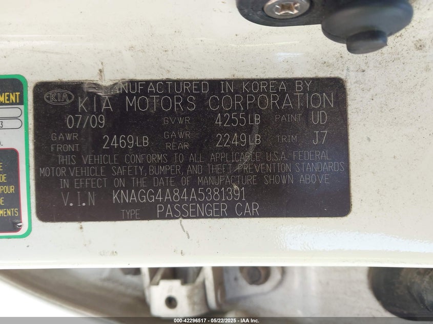 2010 KIA OPTIMA VIN: KNAGG4A84A5381391