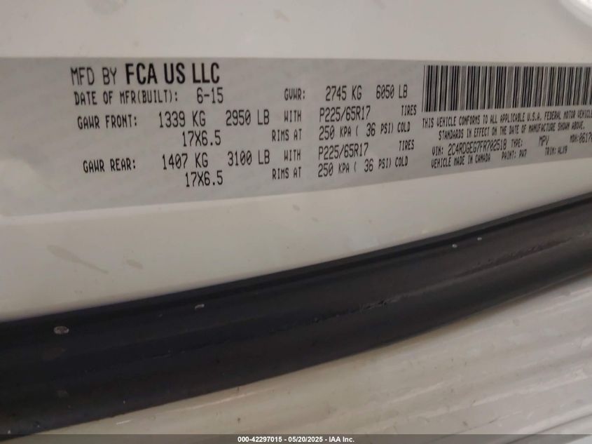 2015 Dodge Grand Caravan R/T VIN: 2C4RDGEG7FR702518 Lot: 42297015