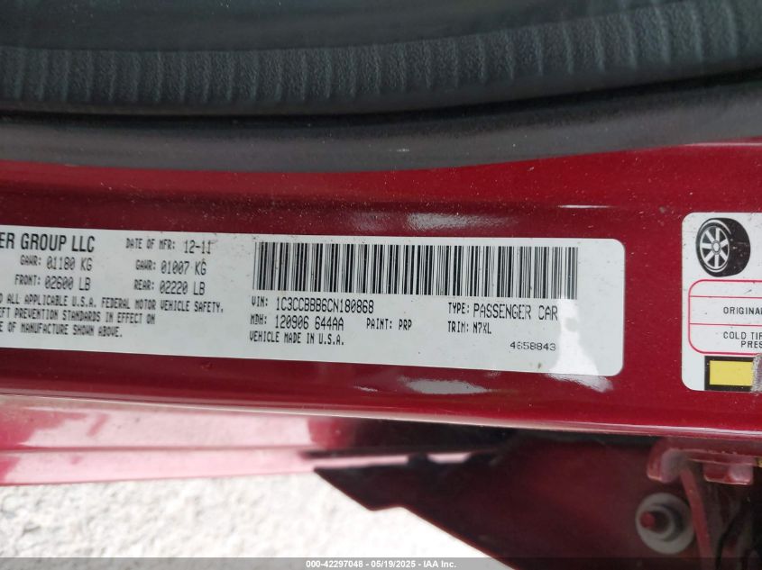 2012 Chrysler 200 Touring VIN: 1C3CCBBB6CN180868 Lot: 42297048