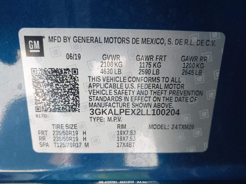 2020 GMC Terrain Fwd Slt VIN: 3GKALPEX2LL100204 Lot: 42297091