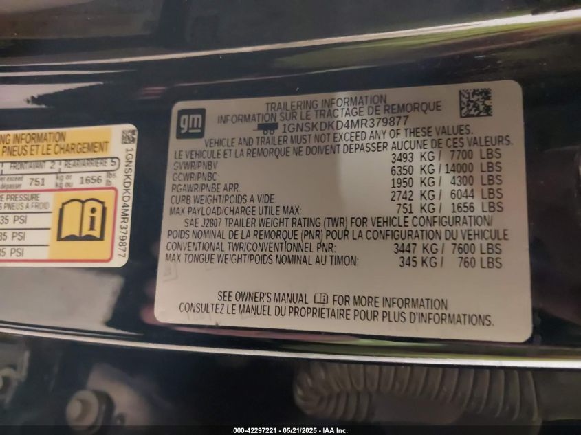 2021 Chevrolet Suburban - 1GNSKDKD4MR379877