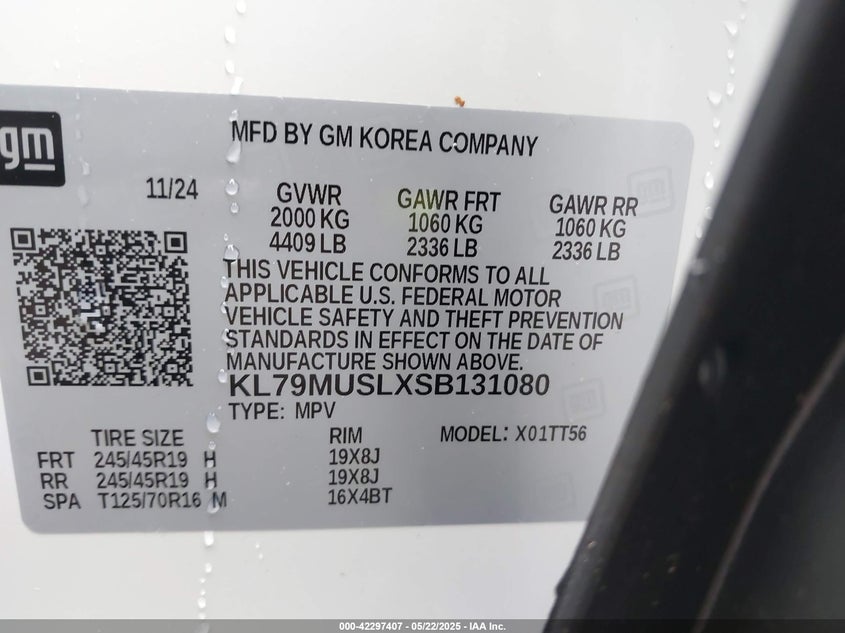 2025 CHEVROLET TRAILBLAZER VIN: KL79MUSLXSB131080