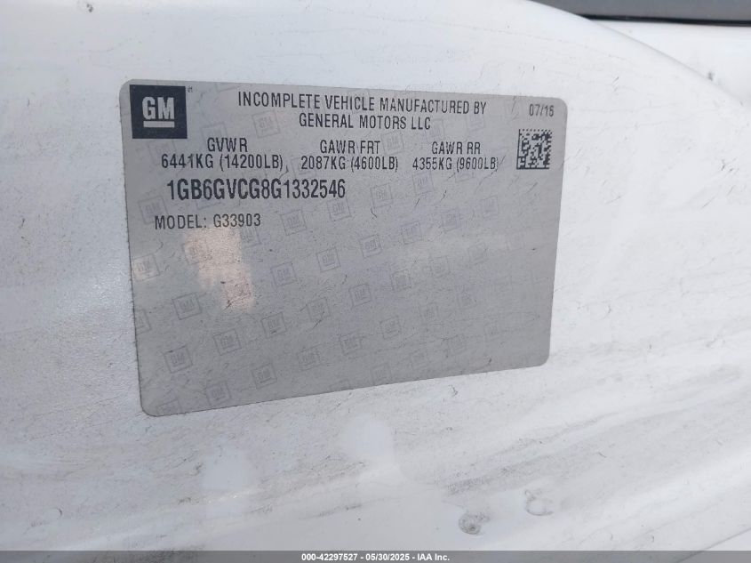 2016 Chevrolet Express Cutaway 4500 VIN: 1GB6GVCG8G1332546 Lot: 42297527