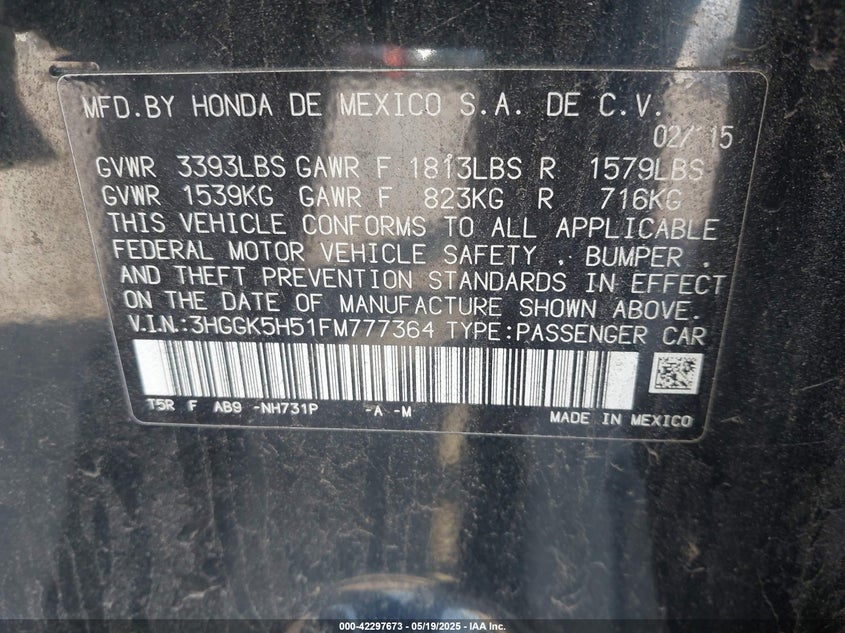 2015 HONDA FIT LX - 3HGGK5H51FM777364