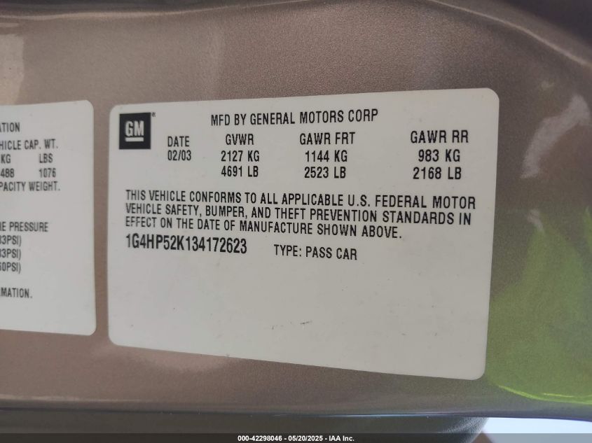 2003 Buick Lesabre Custom VIN: 1G4HP52K134172623 Lot: 42298046