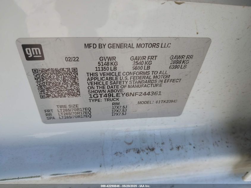 2022 GMC Sierra - 1GT49LEY6NF244361