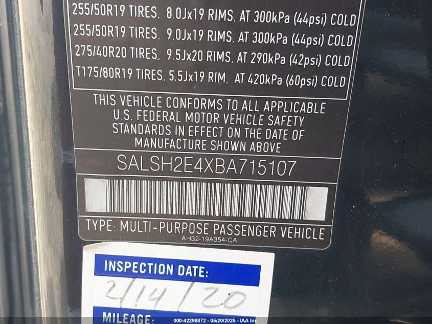 2011 Land Rover Range Rover Sport Supercharged VIN: SALSH2E4XBA715107 Lot: 42298872