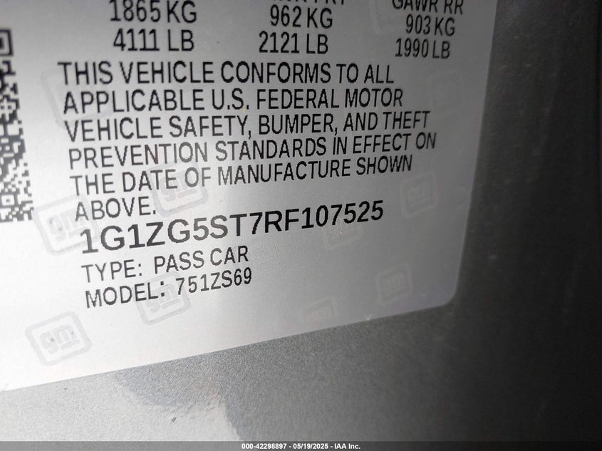 VIN 1G1ZG5ST7RF107525 2024 CHEVROLET MALIBU FWD RS