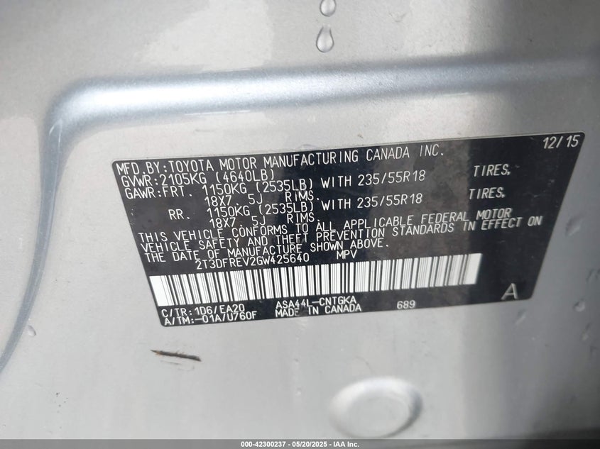 2016 TOYOTA RAV4 LIMITED - 2T3DFREV2GW425640