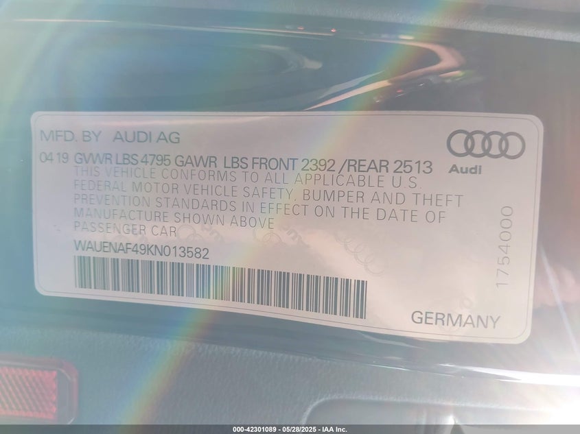 2019 AUDI A4 45 PREMIUM - WAUENAF49KN013582