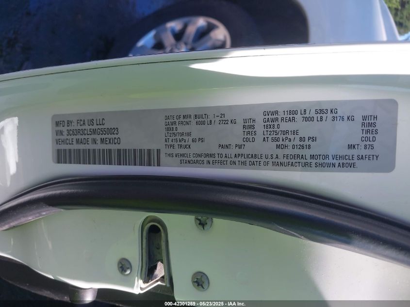 2021 Ram 3500 Tradesman 4X4 6'4 Box VIN: 3C63R3CL5MG550023 Lot: 42301259