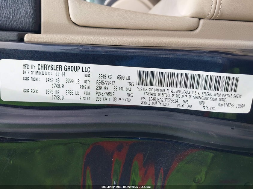 2015 JEEP GRAND CHEROKEE LAREDO - 1C4RJEAG1FC700341