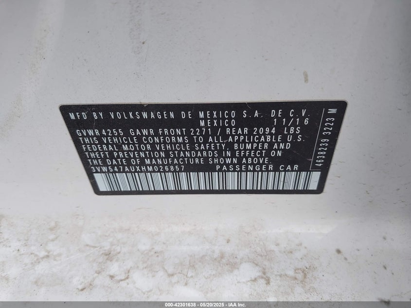 2017 VOLKSWAGEN GOLF GTI AUTOBAHN 4-DOOR/S 4-DOOR/SE 4-DOOR/SPORT 4-DOOR - 3VW547AUXHM026857