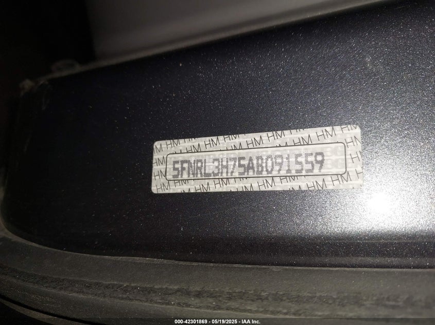 2010 HONDA ODYSSEY VIN: 5FNRL3H75AB091559