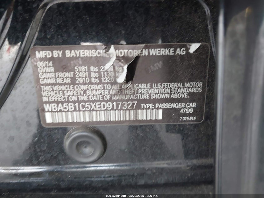 2014 BMW 535I - WBA5B1C5XED917327