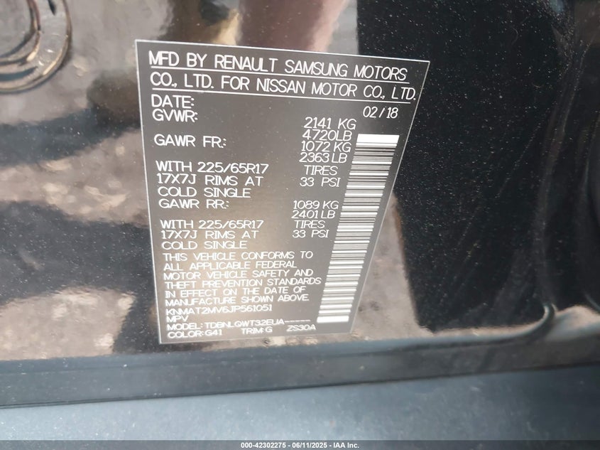 2018 NISSAN ROGUE VIN: KNMAT2MV6JP561051