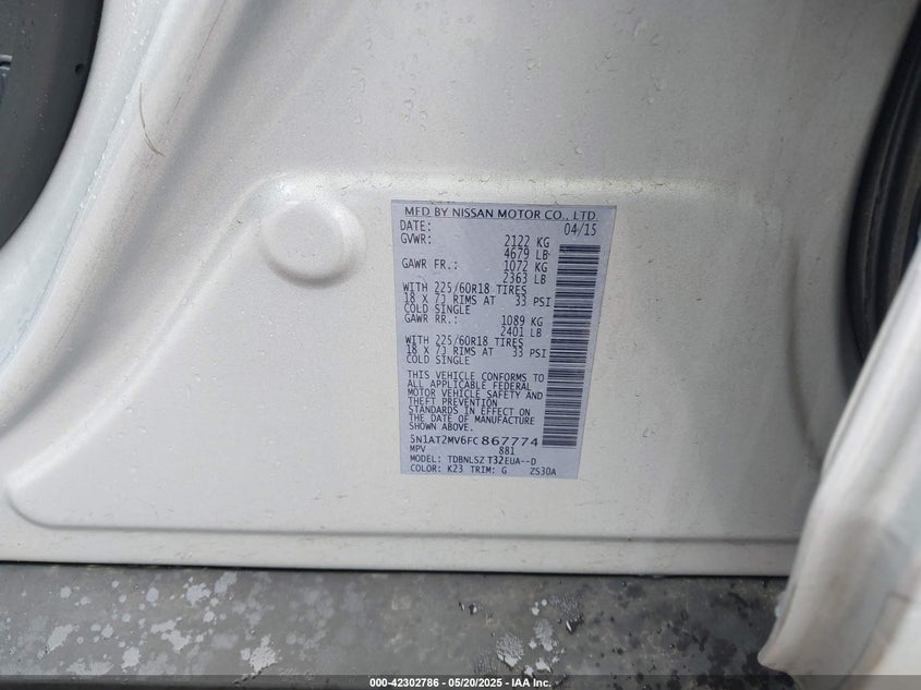 2015 NISSAN ROGUE SL - 5N1AT2MV6FC867774