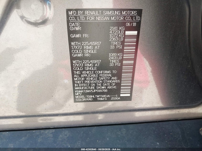 2018 NISSAN ROGUE SV - KNMAT2MV5JP599788