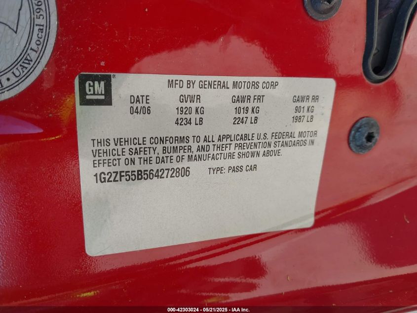 2006 Pontiac G6 VIN: 1G2ZF55B564272806 Lot: 42303024
