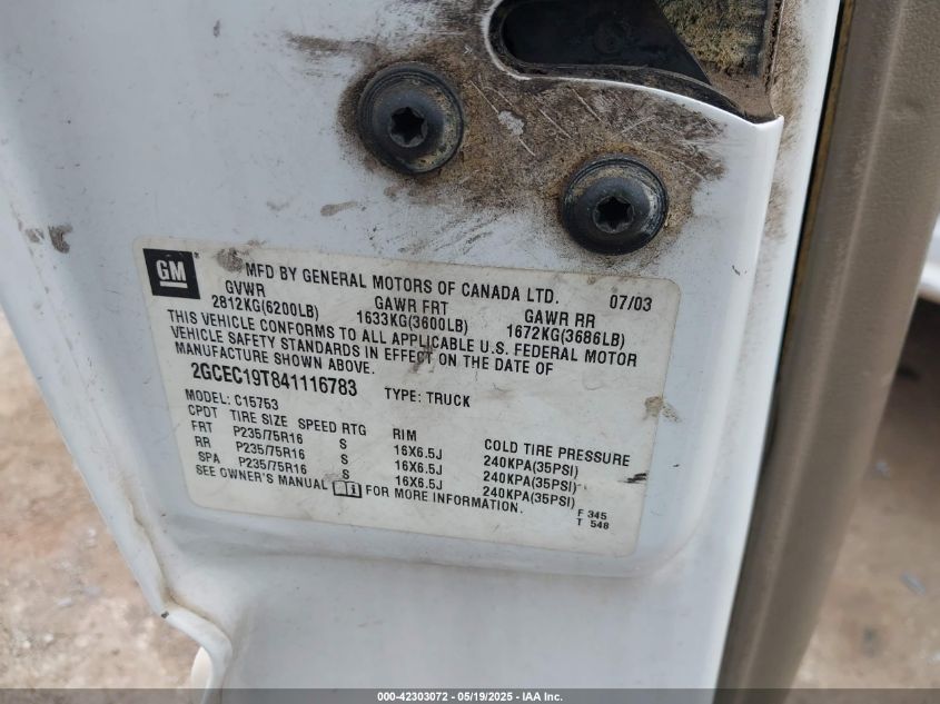 2004 Chevrolet Silverado 1500 Ls VIN: 2GCEC19T841116783 Lot: 42303072